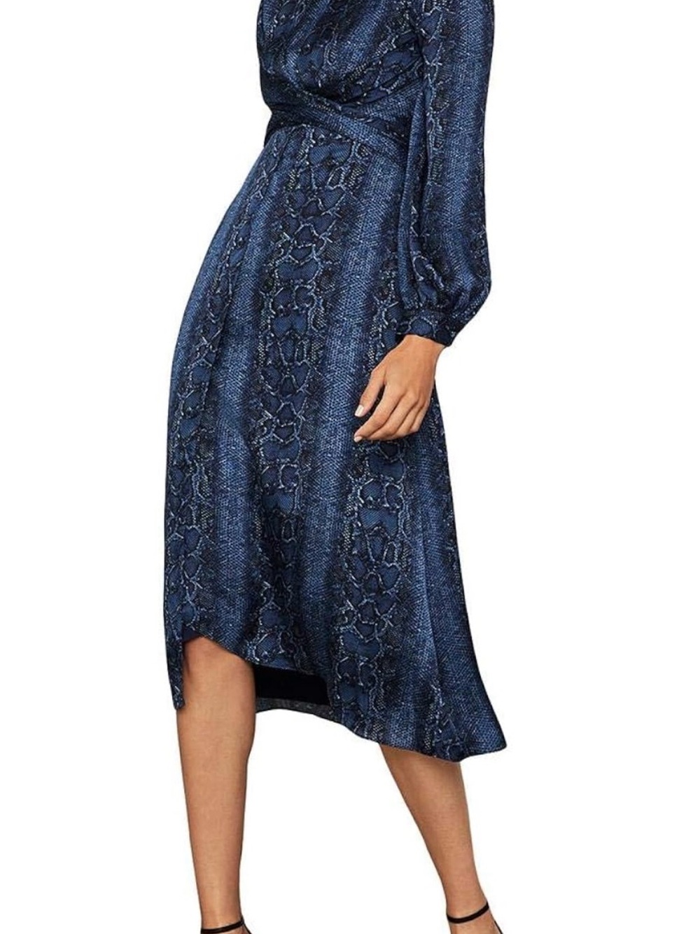 BCBGMAXAZRIA Blue Snakeskin Print Twist Front Midi Dress Size Small